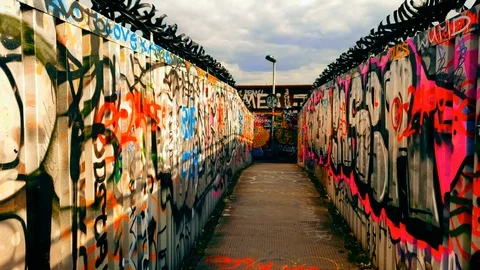 Pedestrian Overpass Graffiti Slow Mo 4K Stock Footage 90867792