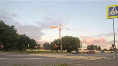 Pedestrian Overpass Over The Highway at sunset Timelapse Stock Footage