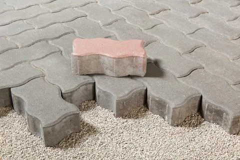 Pedestrian path with paver bricks. Sidewalk pavement Stock-Fotos