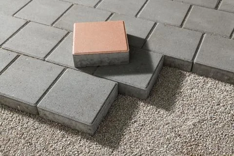 Pedestrian path with paver bricks. Sidewalk pavement 写真素材
