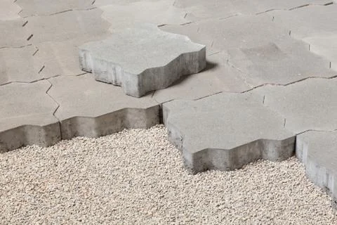 Pedestrian path with paver bricks. Sidewalk pavement Stock-Fotos