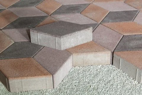 Pedestrian path with paver bricks. Sidewalk pavement Stock Photos