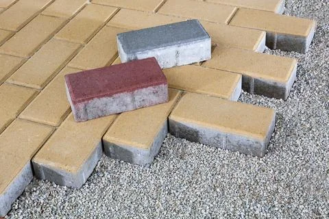 Pedestrian path with paver bricks. Sidewalk pavement Stock Photos