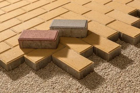 Pedestrian path with paver bricks. Sidewalk pavement Stock-Fotos