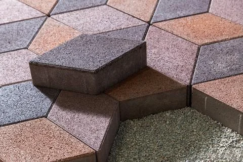Pedestrian path with paver bricks. Sidewalk pavement Stock-Fotos