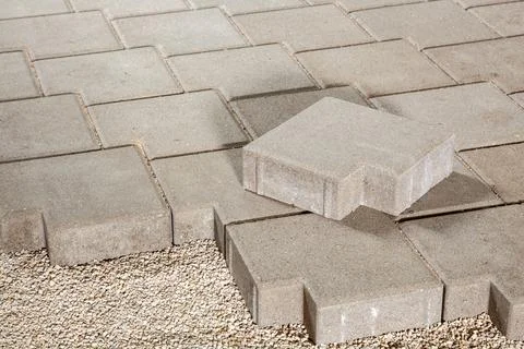 Pedestrian path with paver bricks. Sidewalk pavement Stock Photos