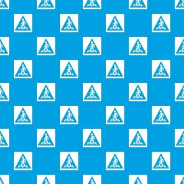 Pedestrian road sign pattern seamless blue Stock Illustration