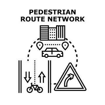 Pedestrian route network planning for city transportation Ilustración de archivo