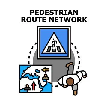 Pedestrian route network planning global path system Stock Illustration