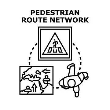 Pedestrian route network planning global path system Stock Illustration