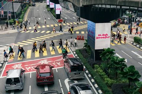 Pedestrian Scramble, Scramble Intersection, X Crossing or Diagonal Crossing Stock Photos