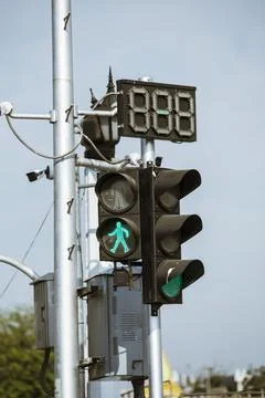 Pedestrian Signal with Countdown Timer at Intersection bangkok  Stock Photos
