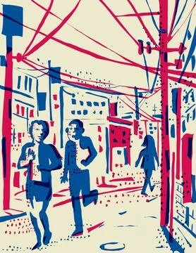 Pedestrian stree scene Risograph Illustrazione stock