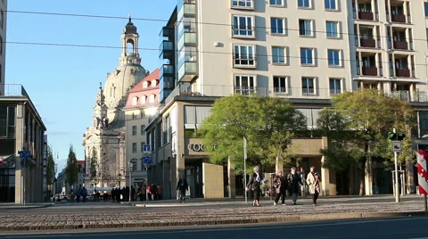 Pedestrian on the street in Dresden Stock Footage 40522366