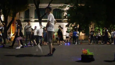 Pedestrian street at night Stock Footage 69184865