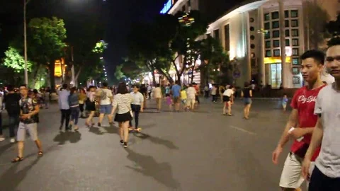 Pedestrian street at night Stock Footage 69187452