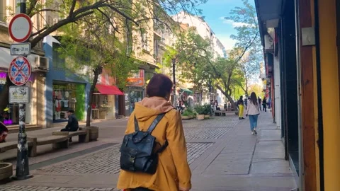 Pedestrian street in Sofia’s Serdika district, Bulgaria on a sunny spring day Stock-Footage 327546356