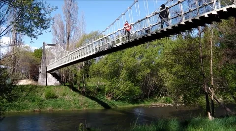 Pedestrian suspension bridge. Stock Footage 56066507