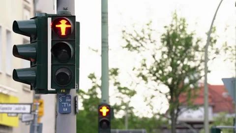 Pedestrian Traffic Light in Berlin. Red Ampelmann turning Green Stock Footage 195819477