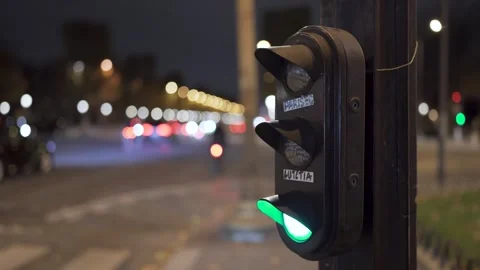 Pedestrian traffic light at Champs-Élysées in Paris at night Video stock 331304412