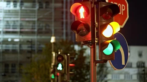 Pedestrian Traffic Light Changing From Red to Green at Urban Intersection Video stock 346559687