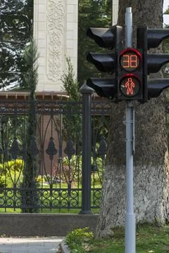 Pedestrian Traffic Light with Countdown Timer Stock Photos