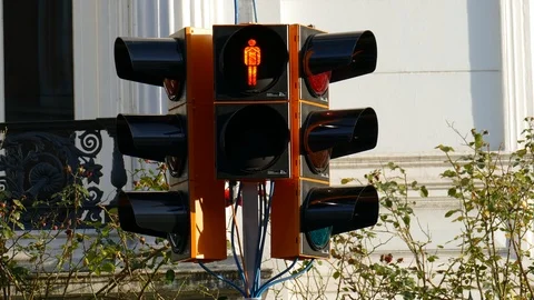 Pedestrian traffic light is switched from red to green Stock Footage 99455434