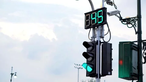 Pedestrian traffic light at a USA intersection ensures safe crossing for Stock Footage 256738662