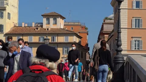 Pedestrian traffic on the Ponte Cestio. Stock Footage 143414738