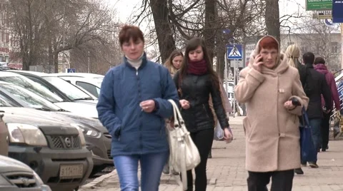 Pedestrian traffic. Sidewalk. Accelerated Stock Footage 49249892