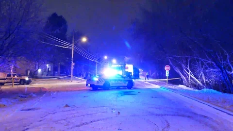 Pedestrian vs bus during snowy night Stock-Footage 101995355