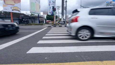 Pedestrian zebra cross low angle view Stock Footage 240217053