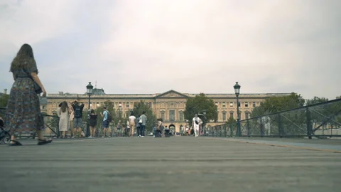 Pedestrian Zone in Paris Bridge | 4K Video stock 219728546