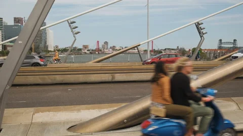 Pedestrians on the bridge Video stock 203444107