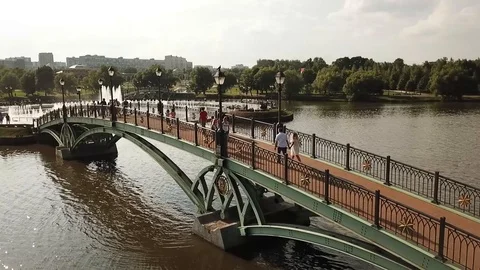 Pedestrians on the bridge in the park Video stock 97732202