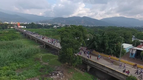 Pedestrians Crossing Bridge Stock Footage 72282876
