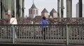Pedestrians Crossing Hohenzollern Bridge Cologne Crowd People Walk Tourist Visit HD Footage