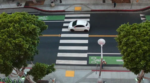 Pedestrians crossing the zebra walk seen from above in LA Stock Footage 59458255