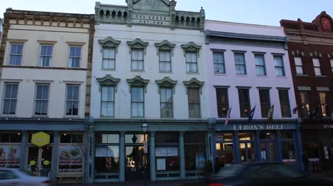 Pedestrians in front of historical stores Stock Footage 45563846