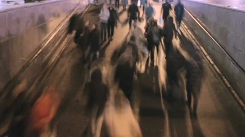 Pedestrians Hurrying Up And Down In The Underground Crossing (Time Lapse Video) Stock Footage 105039615