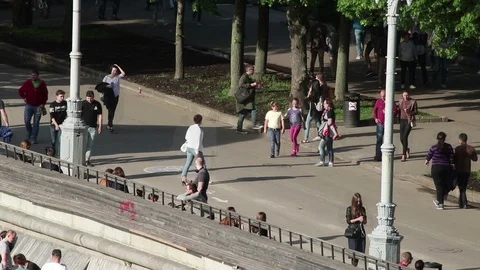 Pedestrians in a park Stock Footage 97852382