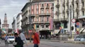 Pedestrians Passing People Walking Crossing Old Tram Vintage Tramway Milan Italy HD Footage