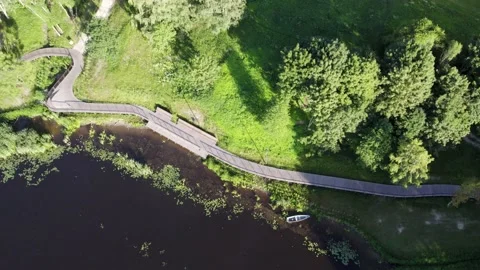 Pedestrians path by the Dam Stock Footage 203710867