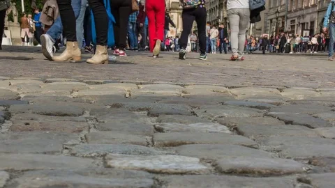 Pedestrians On Sidewalk. Stock Footage 75385825