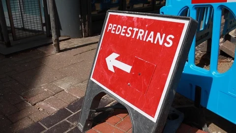 Pedestrians sign - constrction work in progress Stock Footage 108827585