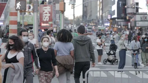 Pedestrians in Time Square during 2020 presidential election Stock Footage 142724341