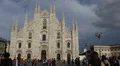 Pedestrians Walking Milan Cathedral Duomo Milano Iconic Church Cloudy Expo 2015 HD Footage