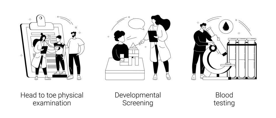 Pediatric check up abstract concept vector illustrations. Stock Illustration