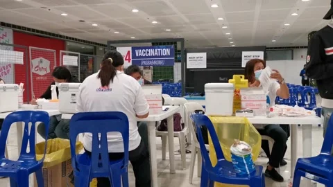 Pediatric Covid-19 Vaccination Program on Mall in the Philippines Stock Footage 167042668
