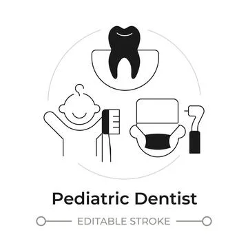Pediatric dentist modern flat line concept icon Stock Illustration